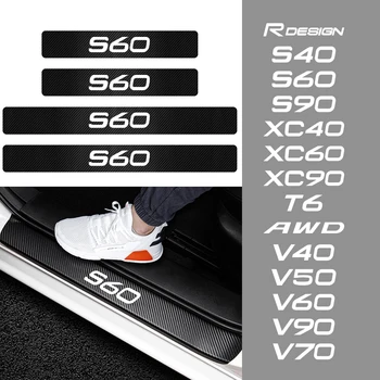 4BUC Fibra de Carbon de Styling Auto Pragului de Ușă Placa de Paza Protector Autocolante pentru Volvo Rdesign T6 AWD S40, S60, S90 XC40 XC 60 XC90 V40