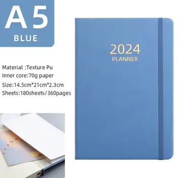 A5 2024 engleză Planificator de 360 De Pagini Notebook Elegant A5 din Piele Faux Hardcover Planificator cu 360 de Cerneală-dovada Pagini Elastic pentru 2024