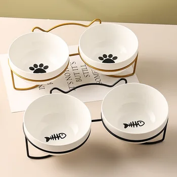 Animal de casă Pisică Castron Ceramic alimentare cu Apă Alimentare Hrănirea Antena Dozator cu Ridicat Stand și Mat Pisoi, Catelus de Metal Ridicată