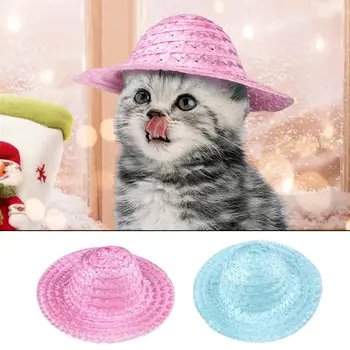 Animale de companie Pălărie de Paie Consumabile pentru animale de Companie de Moda Cosplay Fermier Pălărie Pisică Câine Mexican din Paie Pălărie Sombrero Cu Elastic Cureaua rochie fancy 