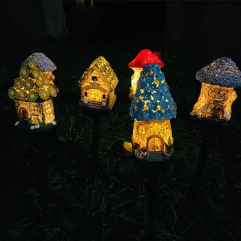 Creative Solare Rășină Casă de Ciuperci în aer liber de Lumină cu LED-uri Impermeabil Desene animate Sol Plug Lumina Decoratiuni de Gradina Gazon Peisaj Lampa