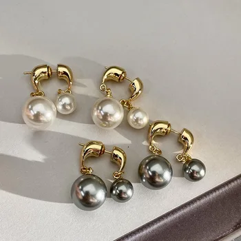 Epocă De Aur De Culoare Perla Față-Verso Legăna Cercei Pentru Femei De Moda De Metal Elegant Pearl Cercei Bijuterii Cadouri Partid