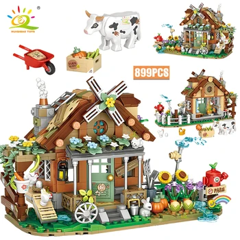 HUIQIBAO 899PCS Creative Moară de vânt Fermă Blocuri Patria de Animale de Fermă Cabină Grădină Cosul de Vacă BricksToys pentru Copii Cadouri