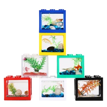 Mini Acvariu Rezervor de Pește Creative Box, Stivuite cu Blocuri, Ecologice Rezervor Găleată, Alge marine, Reptile Rând Rezervor