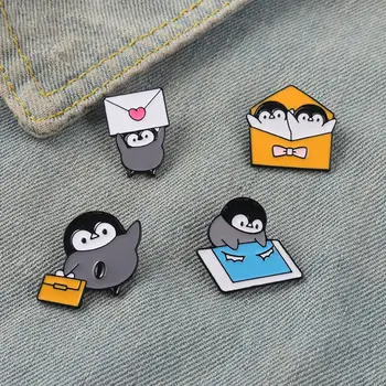 Pinguin Poștaș Email Ace Personalizate Oferi dragoste Urs Broșe Tricou Rever Insigna Sac Amuzant Drăguț Bijuterii Cadou pentru Copii