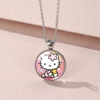 Sanrio Hello Kitty Colier Timpul Piatră prețioasă Rundă de Desene animate Drăguț Colier Fată Ziua de nastere si Cadou de Vacanță