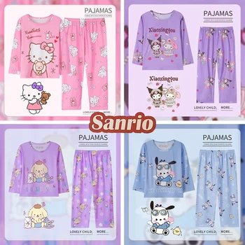 Sanrio Hello Kitty Set Pijama Desene Animate Sleepwear Toamna Mâneci Lungi Copii Acasă Haine Fata Copil De Primăvară Topuri Pantaloni Homewear
