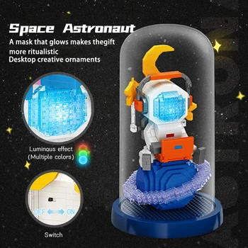 Spațiu Micro Blocuri Cosmonaut Diamond Mini Caramida cu Display Cutie de Lumină LED MOC Constructor de Jucarii pentru Copii, Cadouri pentru Copii